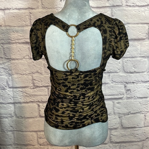 Vintage Y2K Arden B metallic leopard blouse with gold chain back detail - Picture 3 of 9
